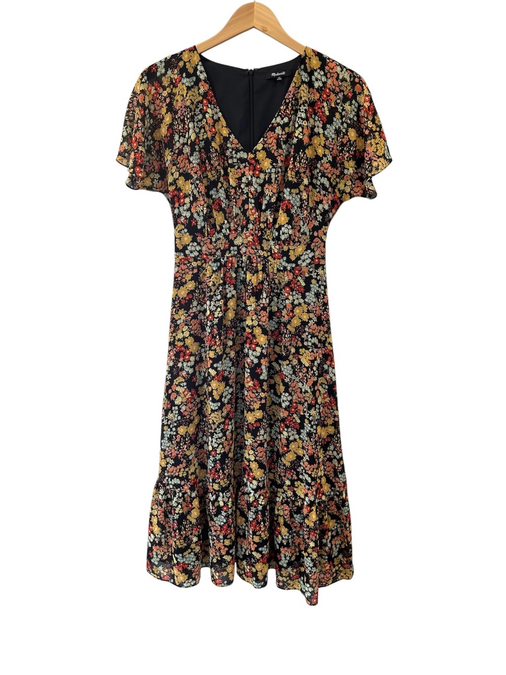 Madewell Dolman Sleeve ruffle hem Midi Dress 00 fits like 0/2 floral romantic